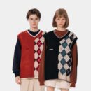 Unisex Strickpullover ohne Ärmel mit Karomuster