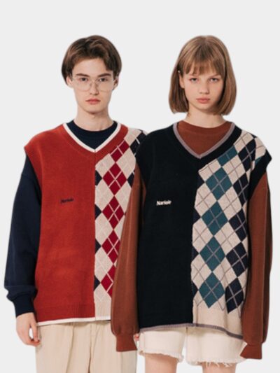 Unisex Checked pattern Sleeveless Vest