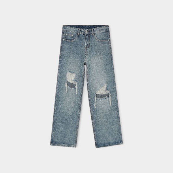 nirben Denim | Ripped Floor Jeans Men's Loose Washed Straight Pants Spot Supply