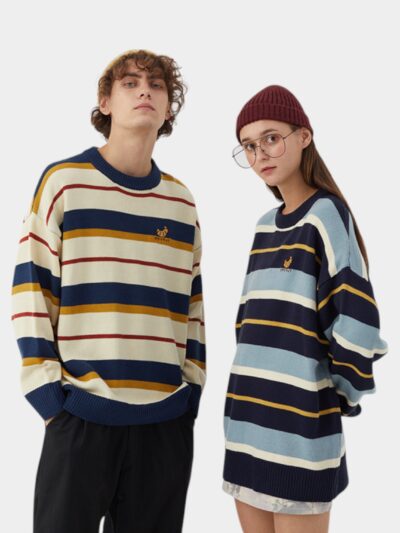 Unisex Striped pattern Long sleeves Knitted Jumper