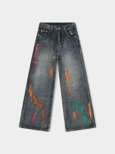Nirben Denim | Hand-painted Design Korean Jeans Men's Loose Straight American Fashion Brand Wide Leg Pants