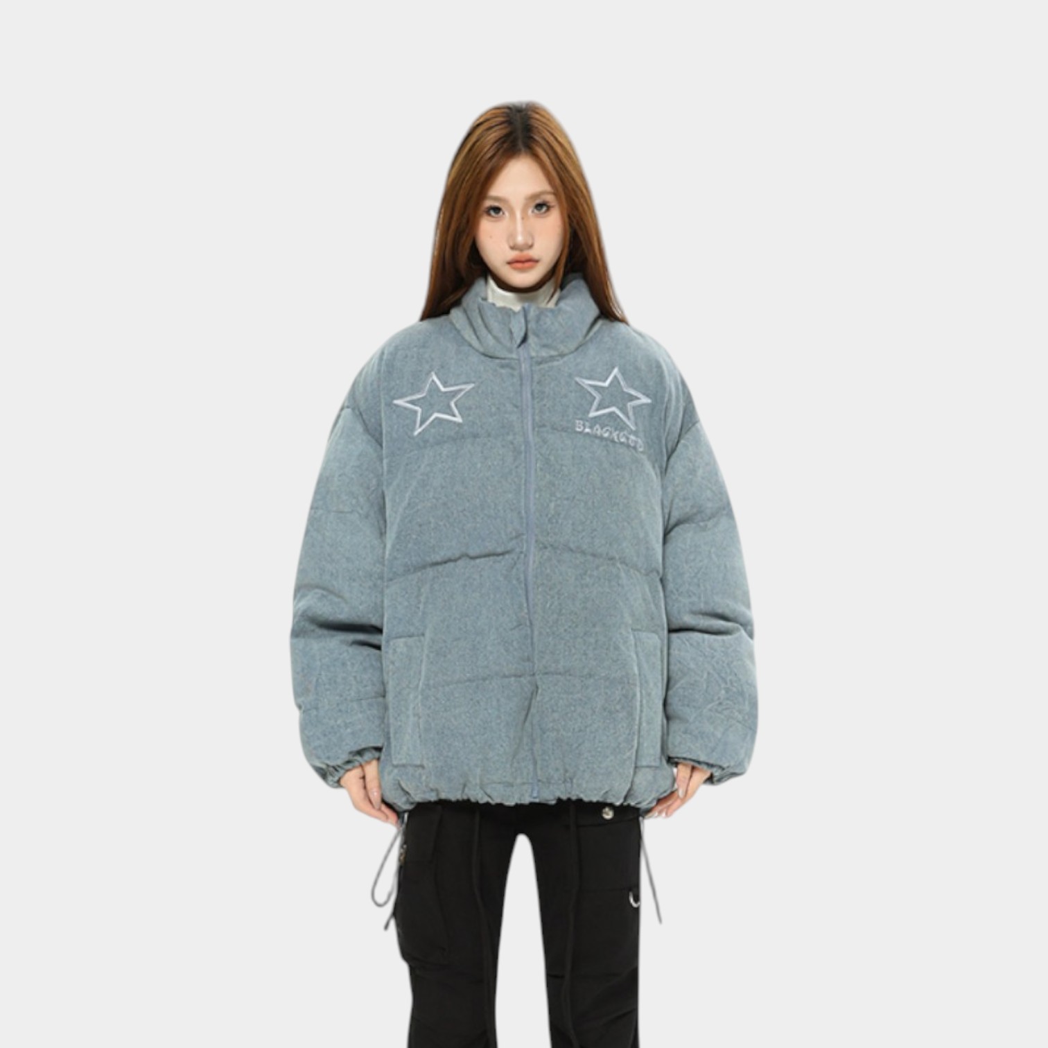 Unisex Puffer Jacke mit Textdruck und langen Ärmeln – Bild 3