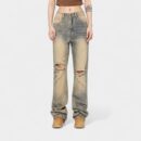 OREETA Spring and Autumn American Printing and Dyeing Straight Yellow Mud Jeans Men's Fashion Brand High Street Slim Ripped Jeans Women