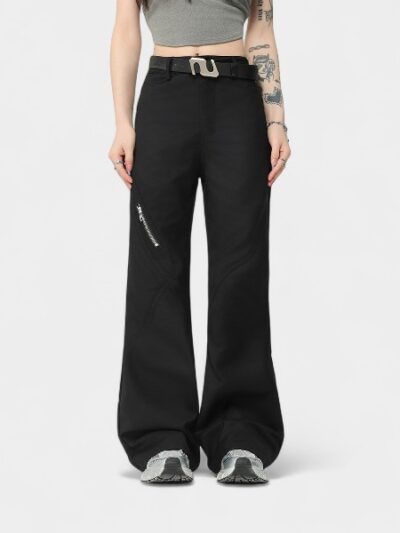 Cleanfit Design Zipper Straight Leg Black Casual Pants Simple Style Men's Autumn 2024 OREETA American Retro Long Tube Pants