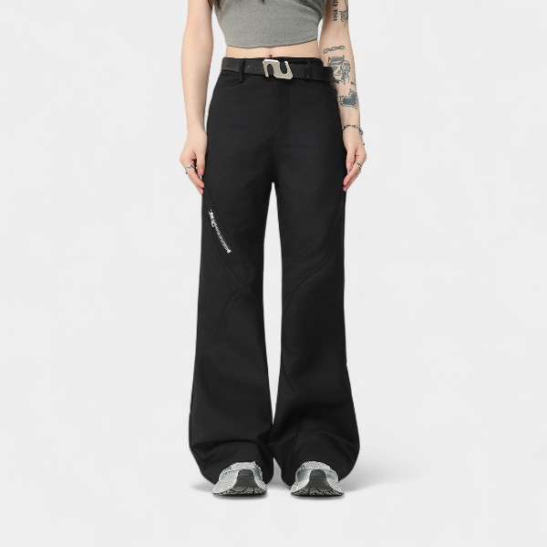 Cleanfit Design Zipper Straight Leg Black Casual Pants Simple Style Men's Autumn 2024 OREETA American Retro Long Tube Pants