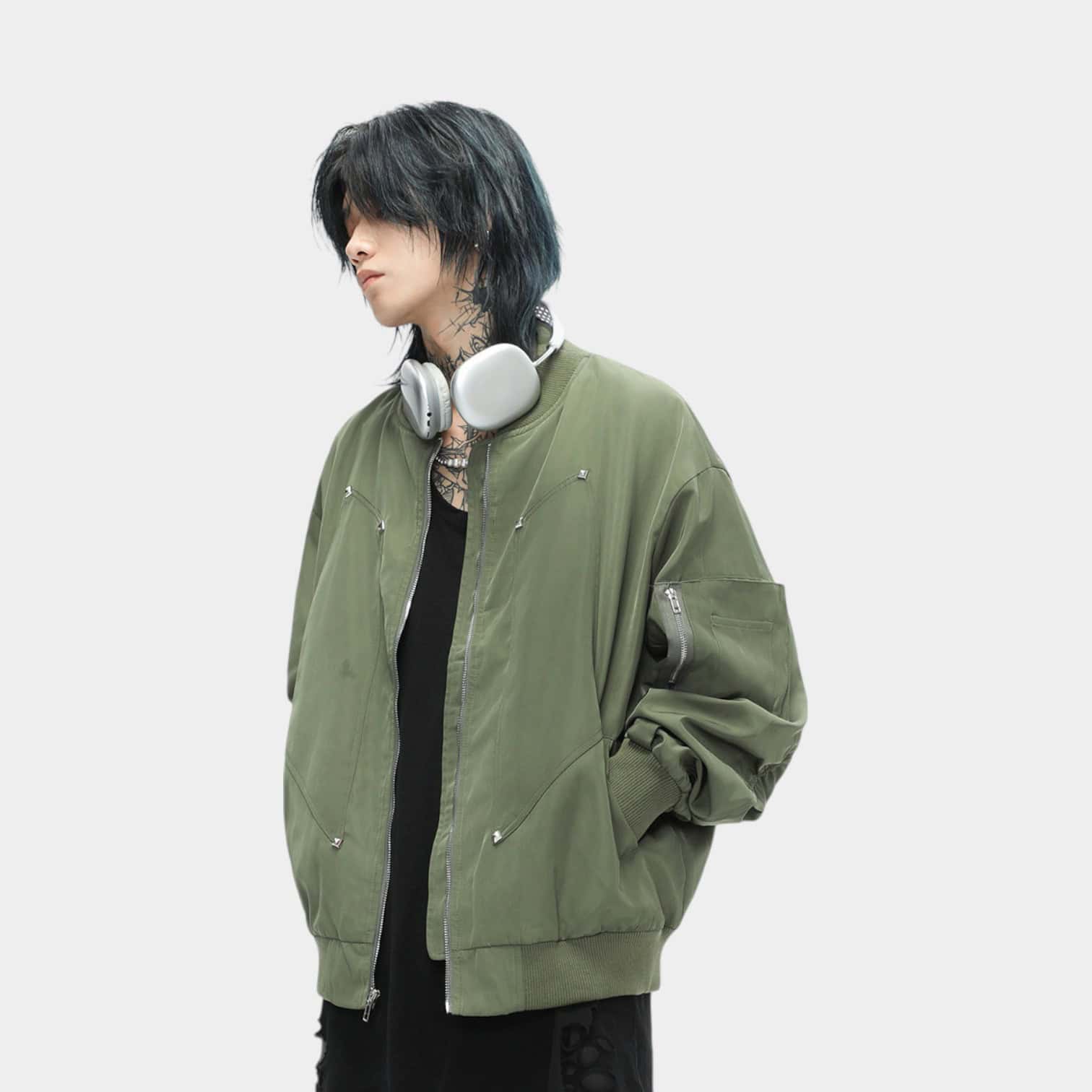 Pure Color American Style Jacket OREETA Spring Autumn Trendy Zipper Closure Functional Streetwear Collared Flight Coat