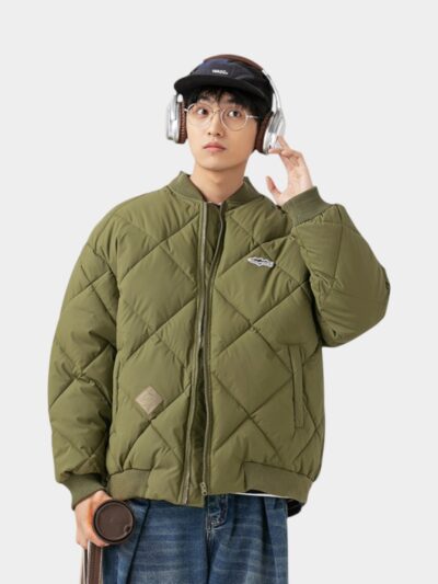 Japanese style rhombus plaid baseball collar casual warm cotton-padded jacket men's autumn and winter loose thickened embroidered couple cotton-padded jacket
