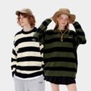Unisex Gestreiftes Muster Langarm Strickpullover
