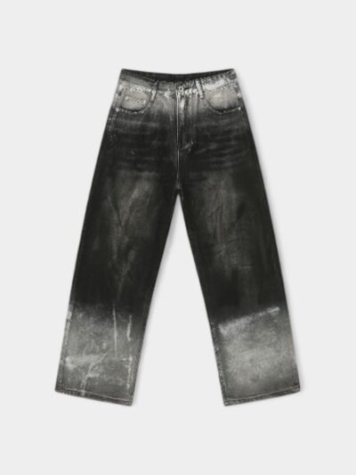 Nirben Denim | Gradient Black Grey Dirty Pants American High Street Fashion Brand Loose Straight Leg Wide Leg Jeans Men
