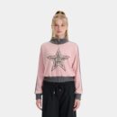 Damen Jacke mit Textdruck, langen Ärmeln und Reißverschluss