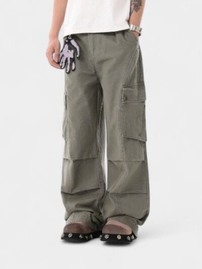 OREETA, Coarse Scrub and Old American Crock Pants 2024 Fashion Brand Loose Stacking Straight Crock Pants for Men