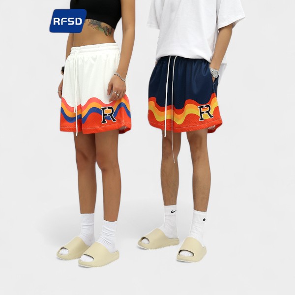 RFSD Men's Wear | 2023 Summer New American Fashion Brand Hip Hop Flame Printing Casual Shorts Men's Basketball Pants