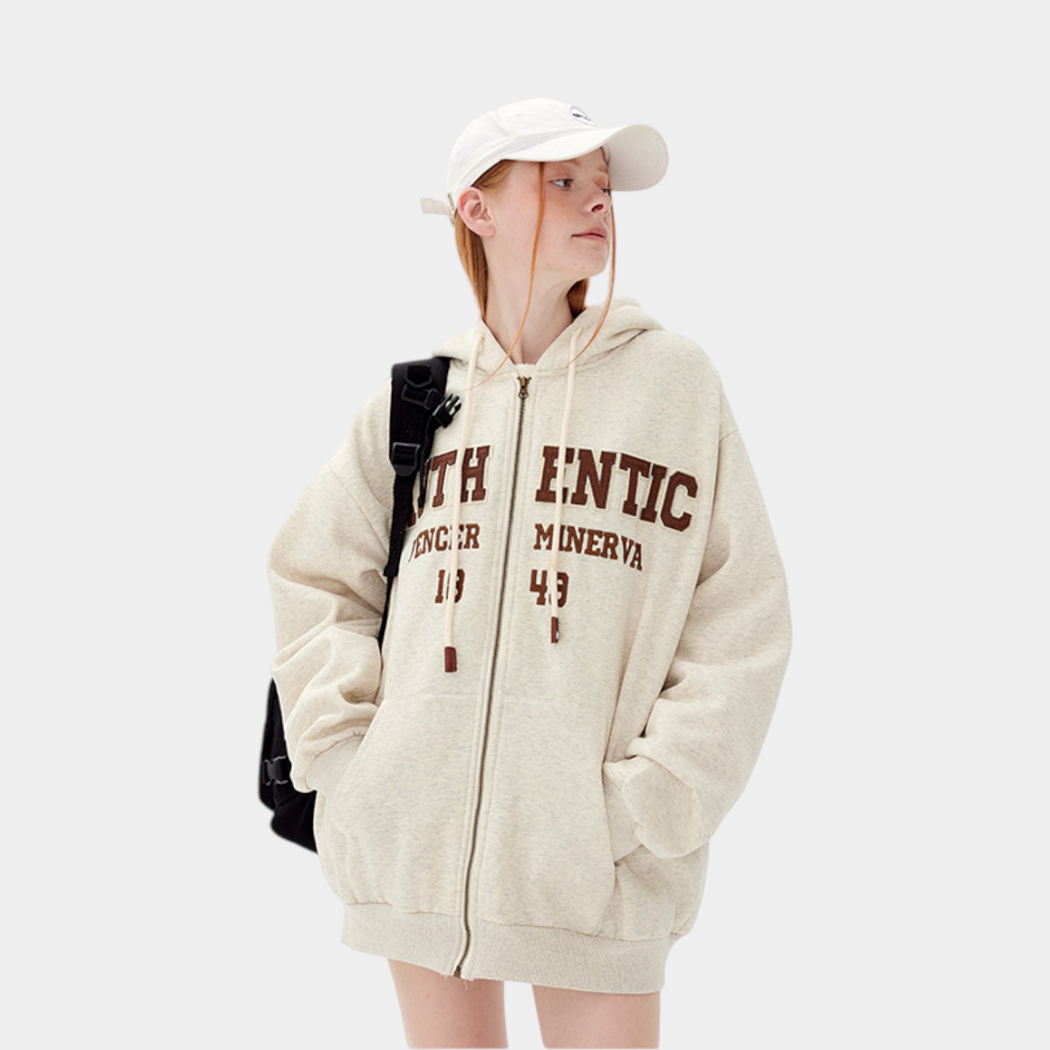 HeyHenry American Retro College Style Campus Unisex Embroidered Fleece Cardigan Hooded Sweater