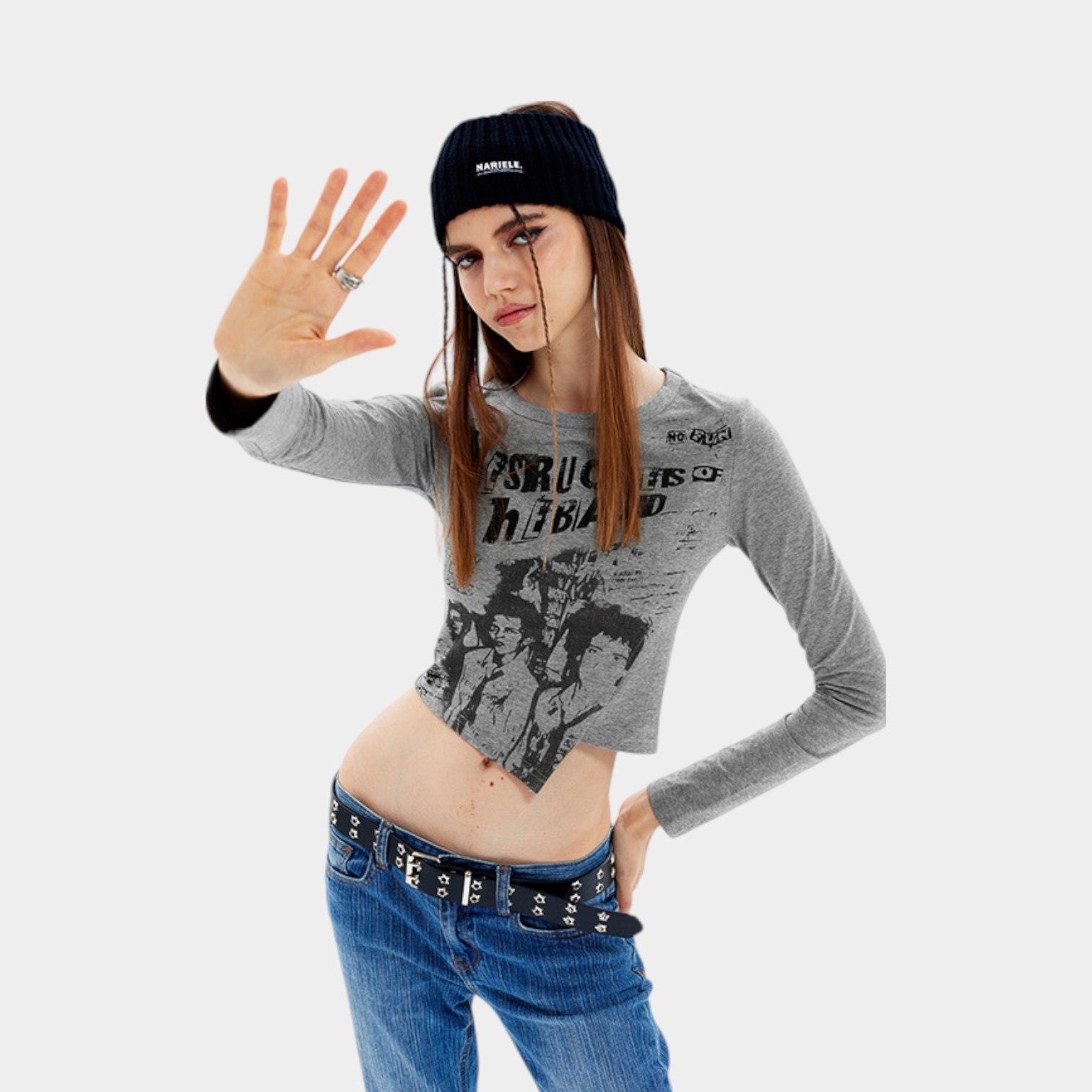 HeyHenry American-style Retro Irregular Hem Niche Design Sense Slim-fit Slimming Long-sleeved Spice Girl T-shirt for Women