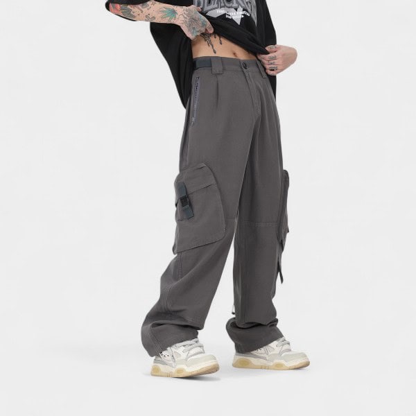 OREETA, Spring and Autumn Solid Color Simple Large Pocket Japanese Overalls Men's Design Sense Straight Casual Overalls Women