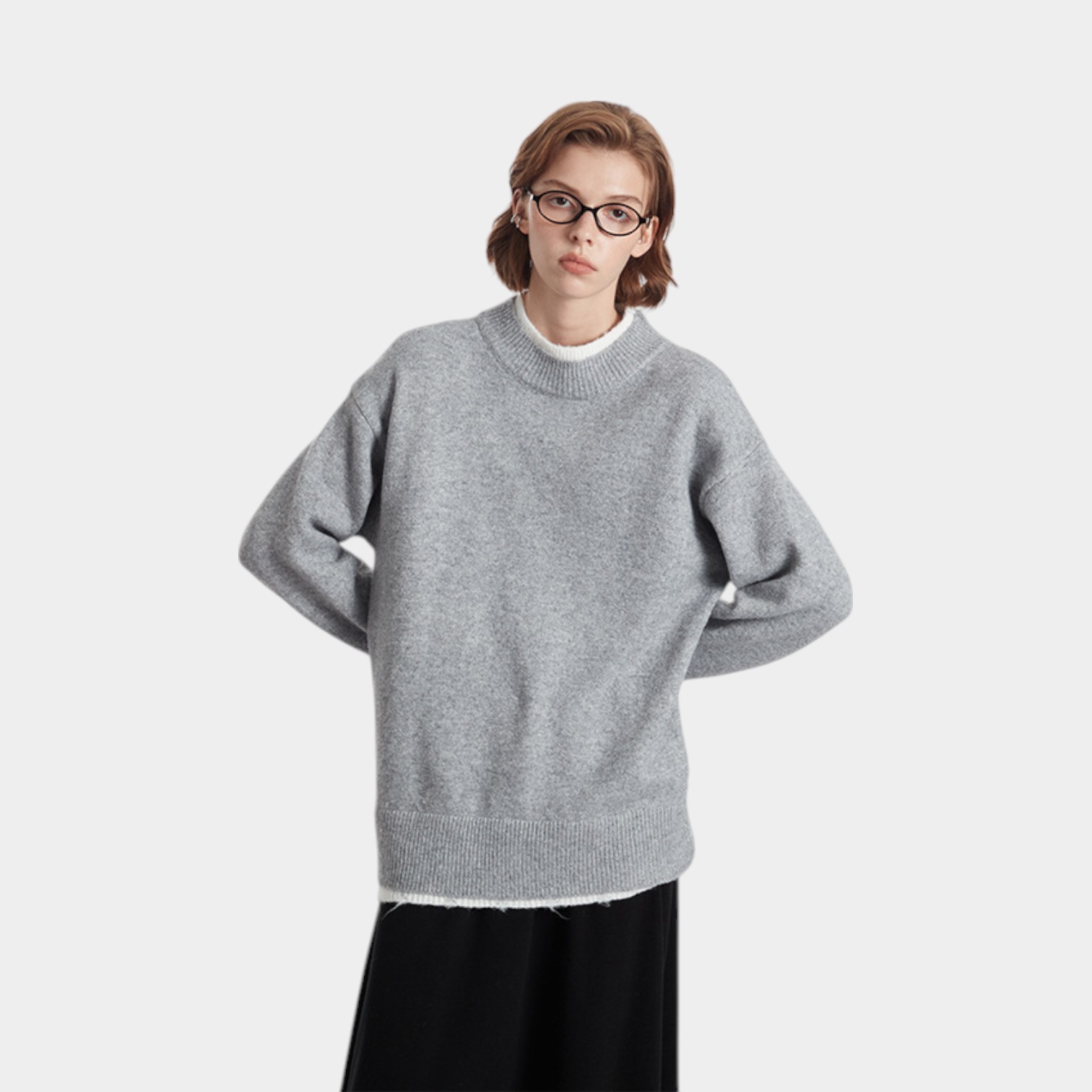 HeyHenry Fake Two-piece Sweater Men's and Women's Autumn and Winter Trendy Loose Round Neck Knitted Sweater Loose All-match for Couple