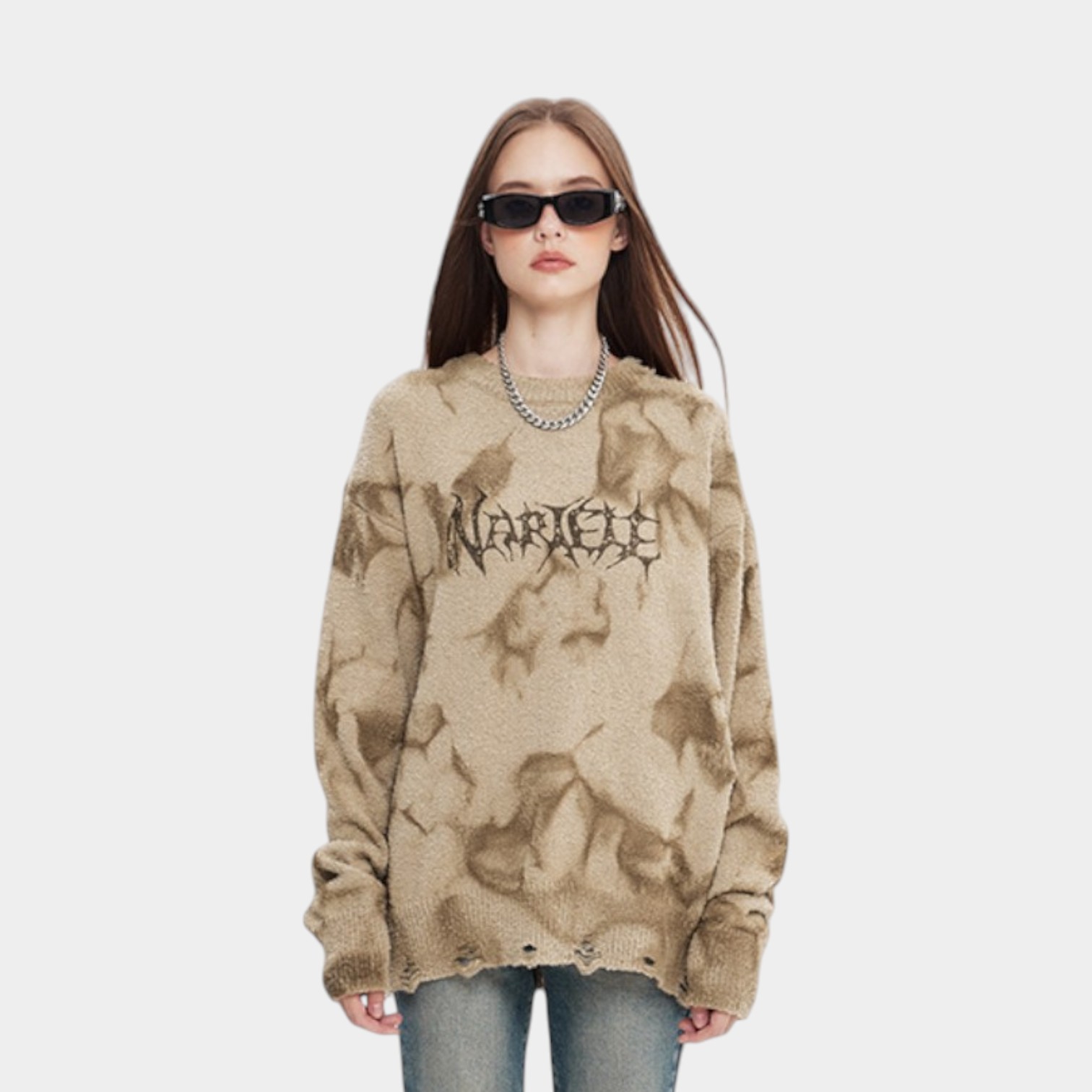 Damen Strickpullover mit Textdruck und langen Ärmeln