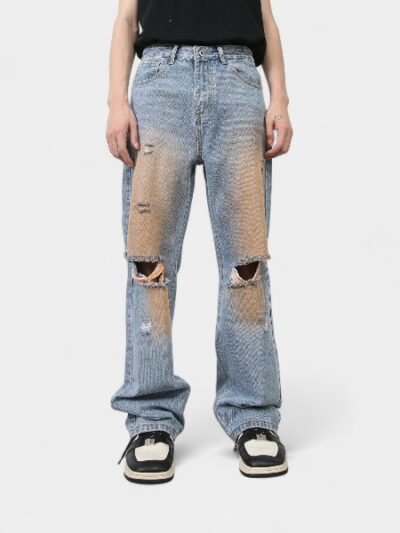 Nirben Cowboy | Mud Dyed Ripped Jeans Men's American Style Old Loose Straight Pants High Street Tide Brand Pants ins