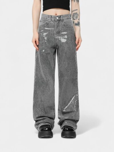 OREETA Men's Straight Leg Jeans Glitter Washed Retro Design Casual Cotton Blend Comfortable Fit Jeans for Youth And Adults