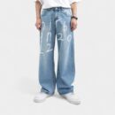 nirben Denim | Fashionable hand-painted letter design jeans Korean style loose straight wide-leg trousers