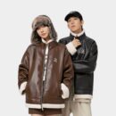 Unisex Oversized Lederjacke mit langen Ärmeln