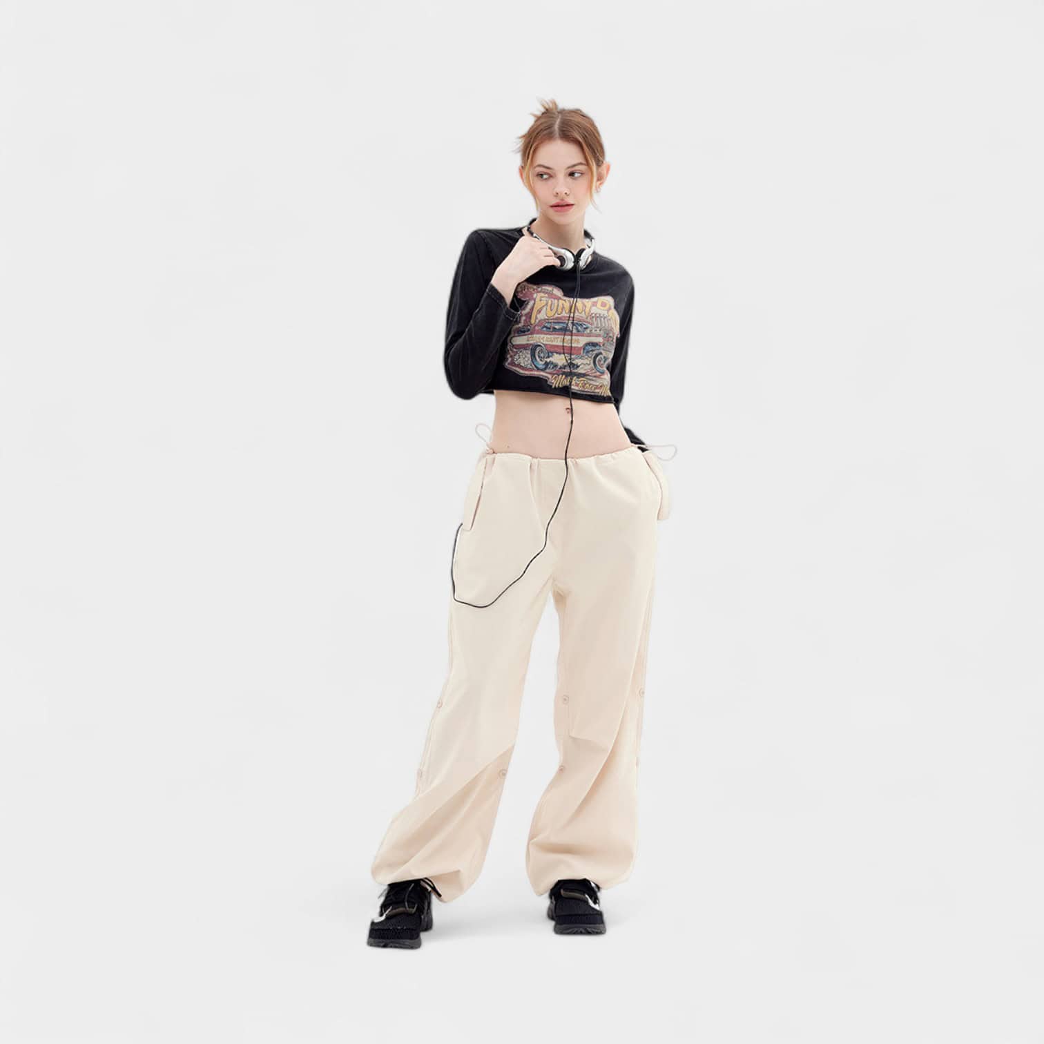 Damen Auto Print Langarm Crop Top – Bild 2