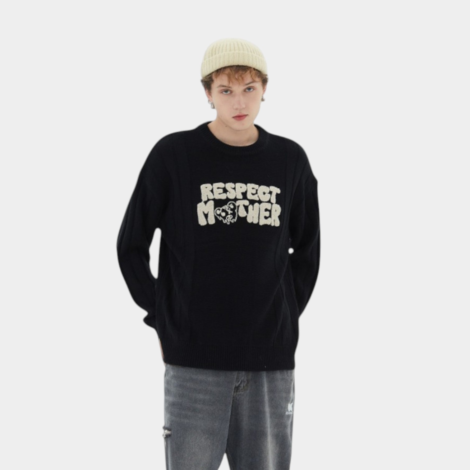 Unisex Strickpullover mit Textdruck und langen Ärmeln – Bild 3