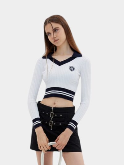 Women's Striped pattern Long sleeves Crop Top