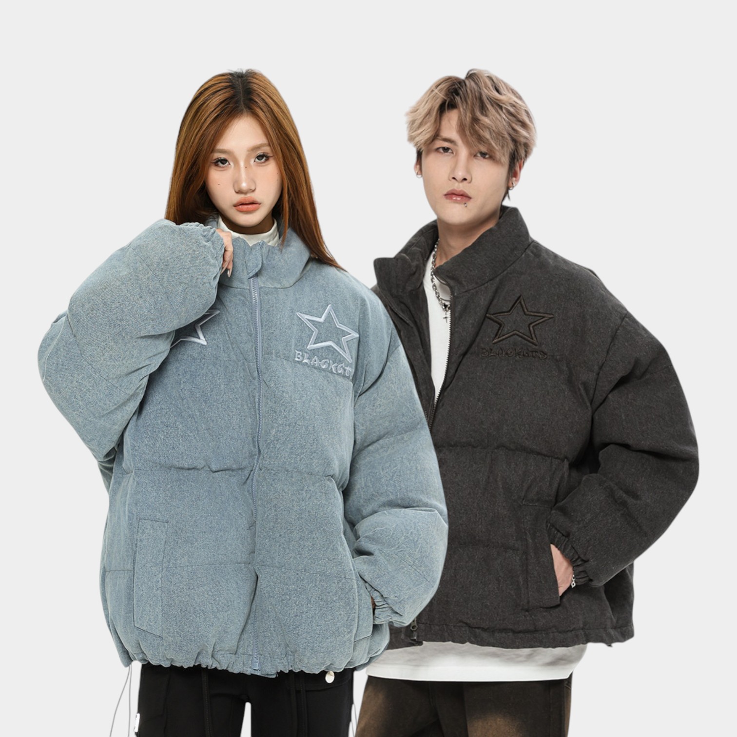 Unisex Puffer Jacke mit Textdruck und langen Ärmeln