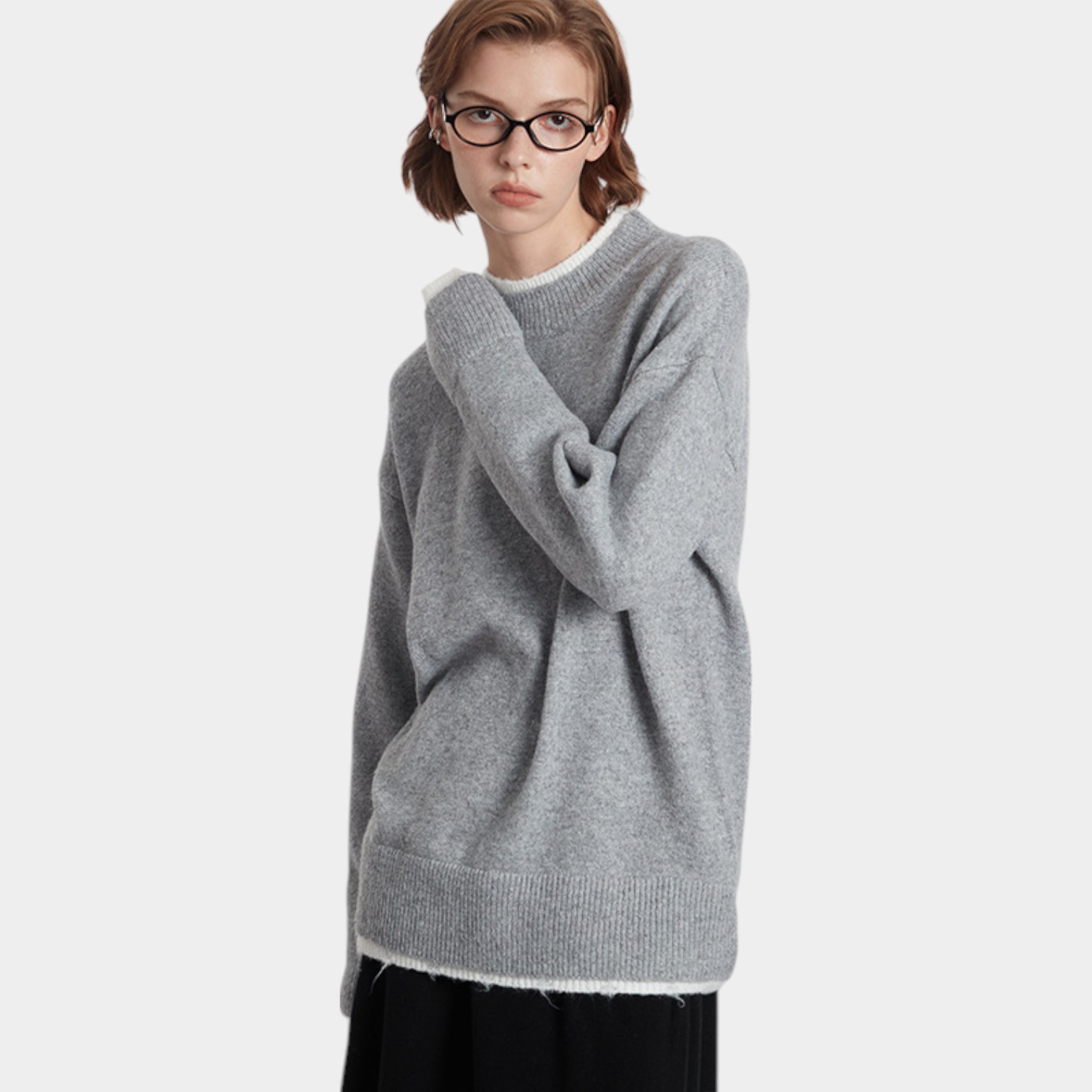 HeyHenry Fake Two-piece Sweater Men's and Women's Autumn and Winter Trendy Loose Round Neck Knitted Sweater Loose All-match for Couple