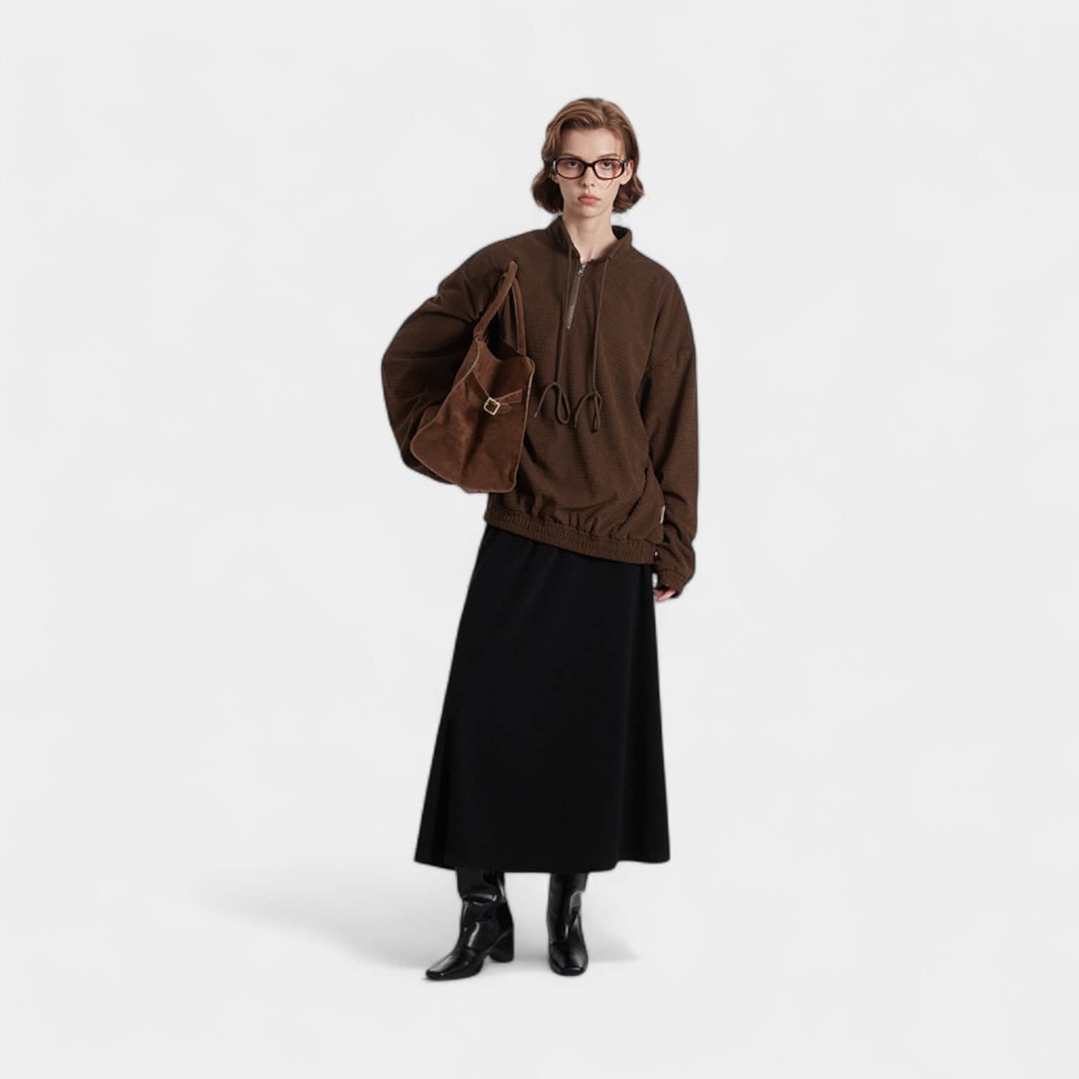 HeyHenry men's stand collar zipper drawstring design loose couple retro autumn and winter sweater versatile fashion brand ins