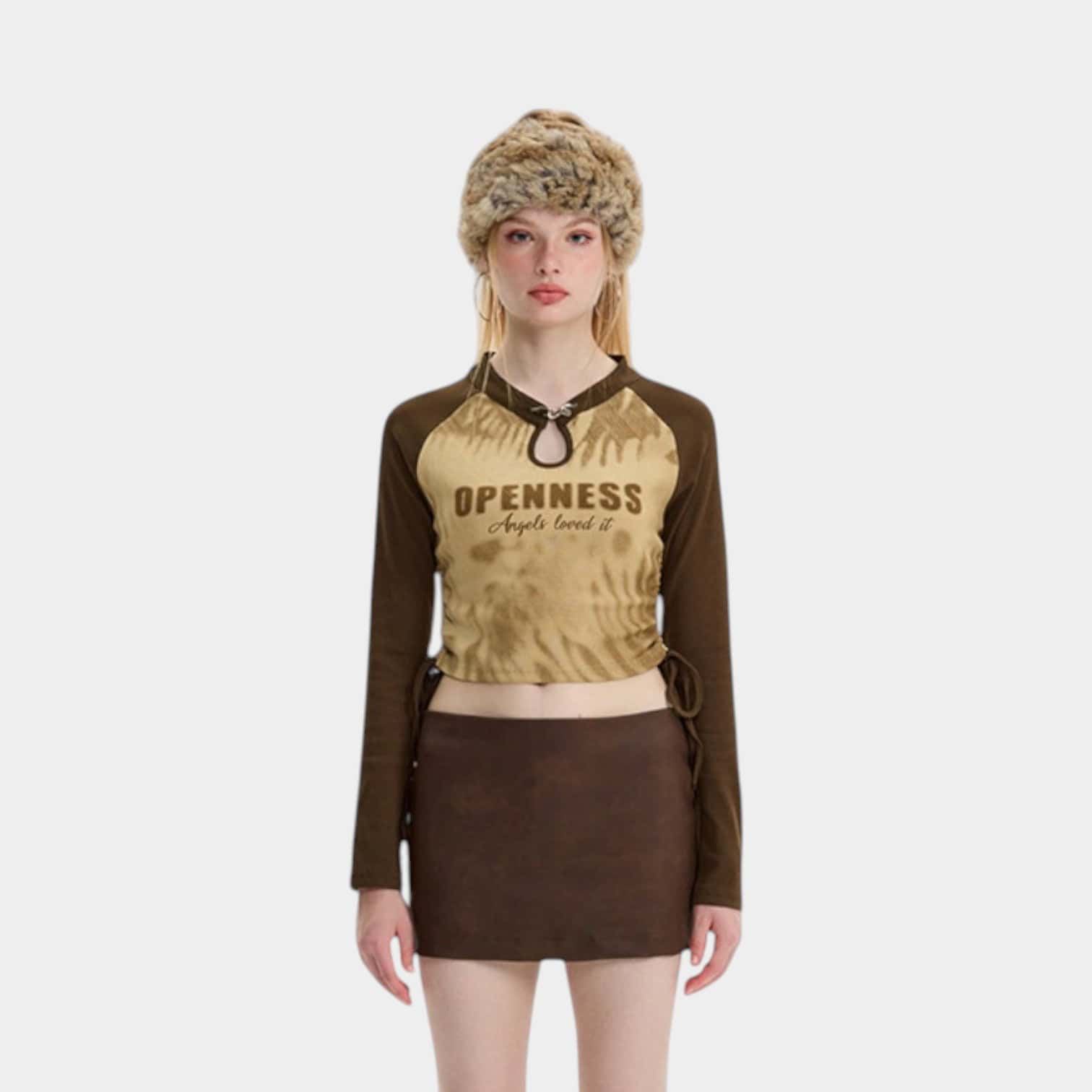 Damen Crop Top mit Textdruck und langen Ärmeln – Bild 4