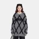 Damen Strickpullover mit Textdruck, lange Ärmel