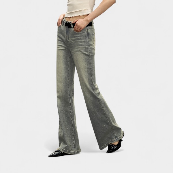 OREETA, Old Design Wash Rivet Jeans, Casual Fashion Brand Slim-fit Slim-fit Skinny Women's Jeans