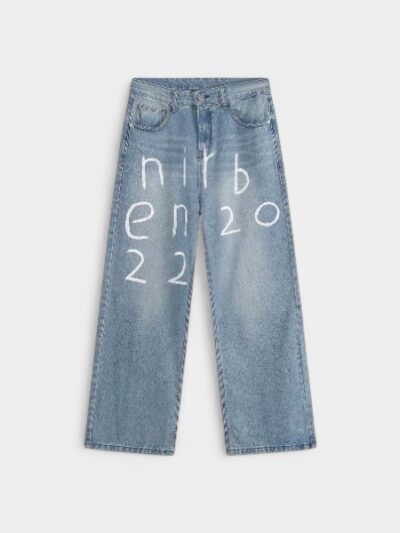 nirben Denim | Fashionable hand-painted letter design jeans Korean style loose straight wide-leg trousers