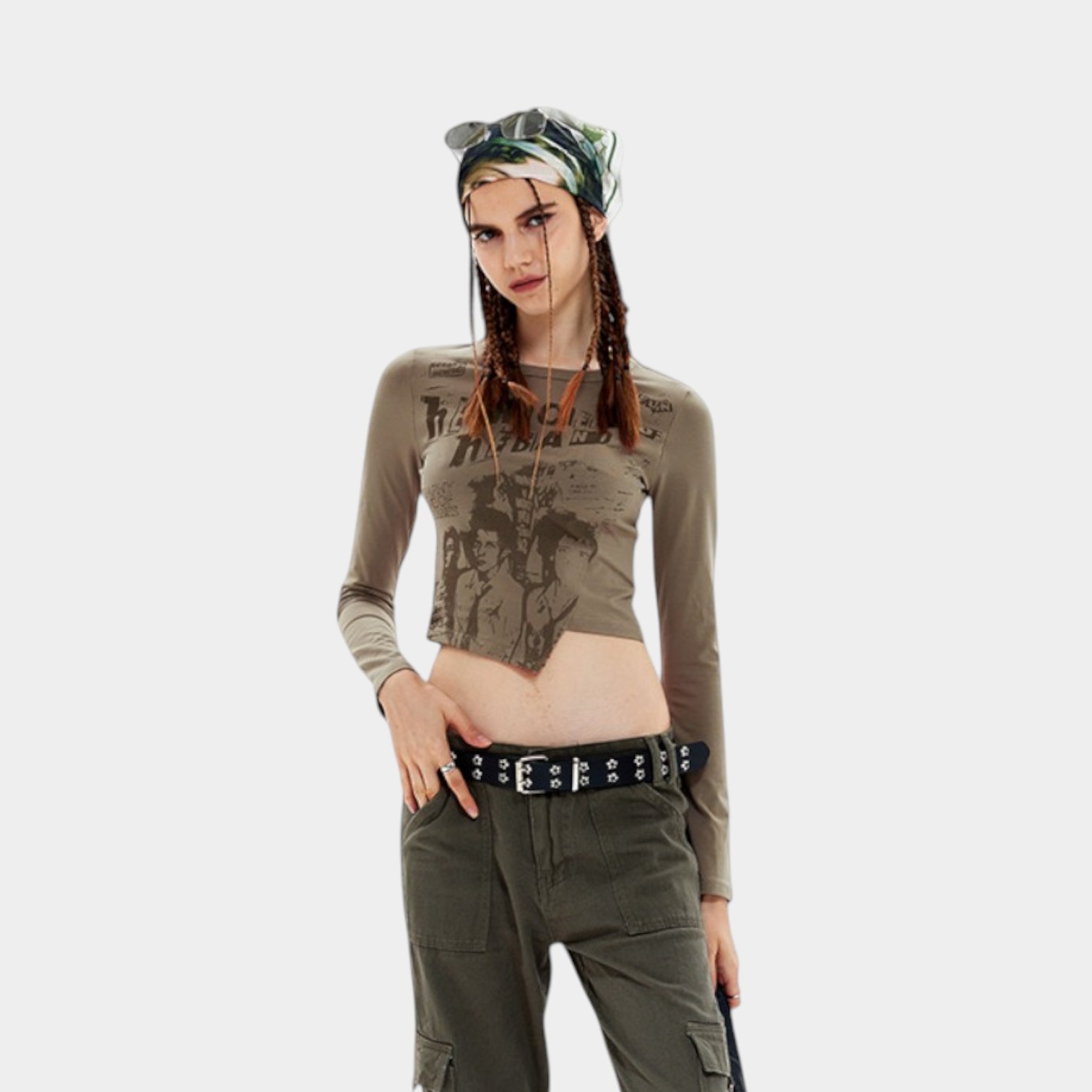 Damen Foto Print Langarm Crop Top – Bild 5