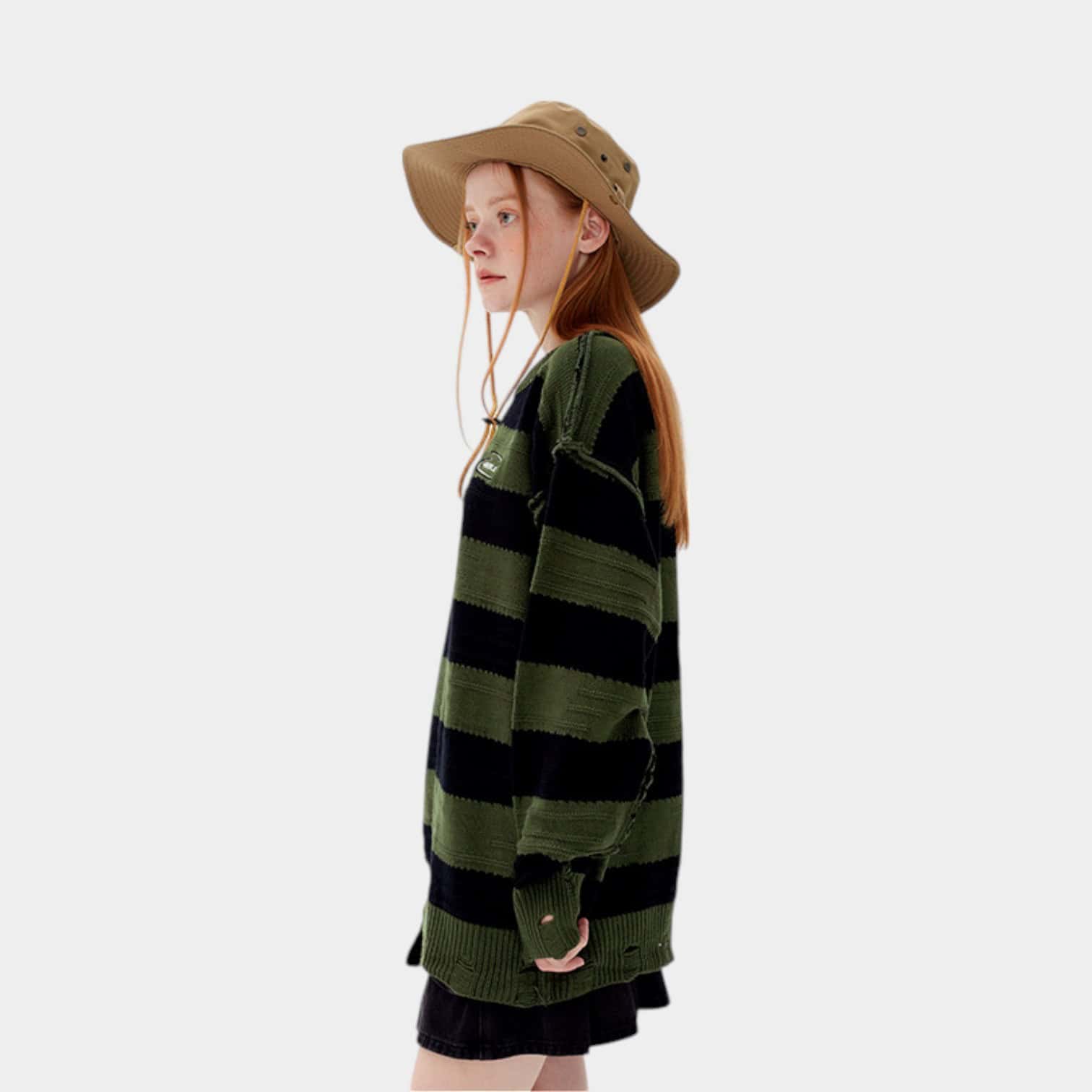 HeyHenry round neck striped Korean Harajuku style oversize ripped design sweater couple sweater