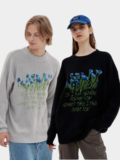 Unisex Floral print Long sleeves Knitted Jumper