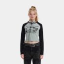 Damen Textdruck Langarm Crop Top