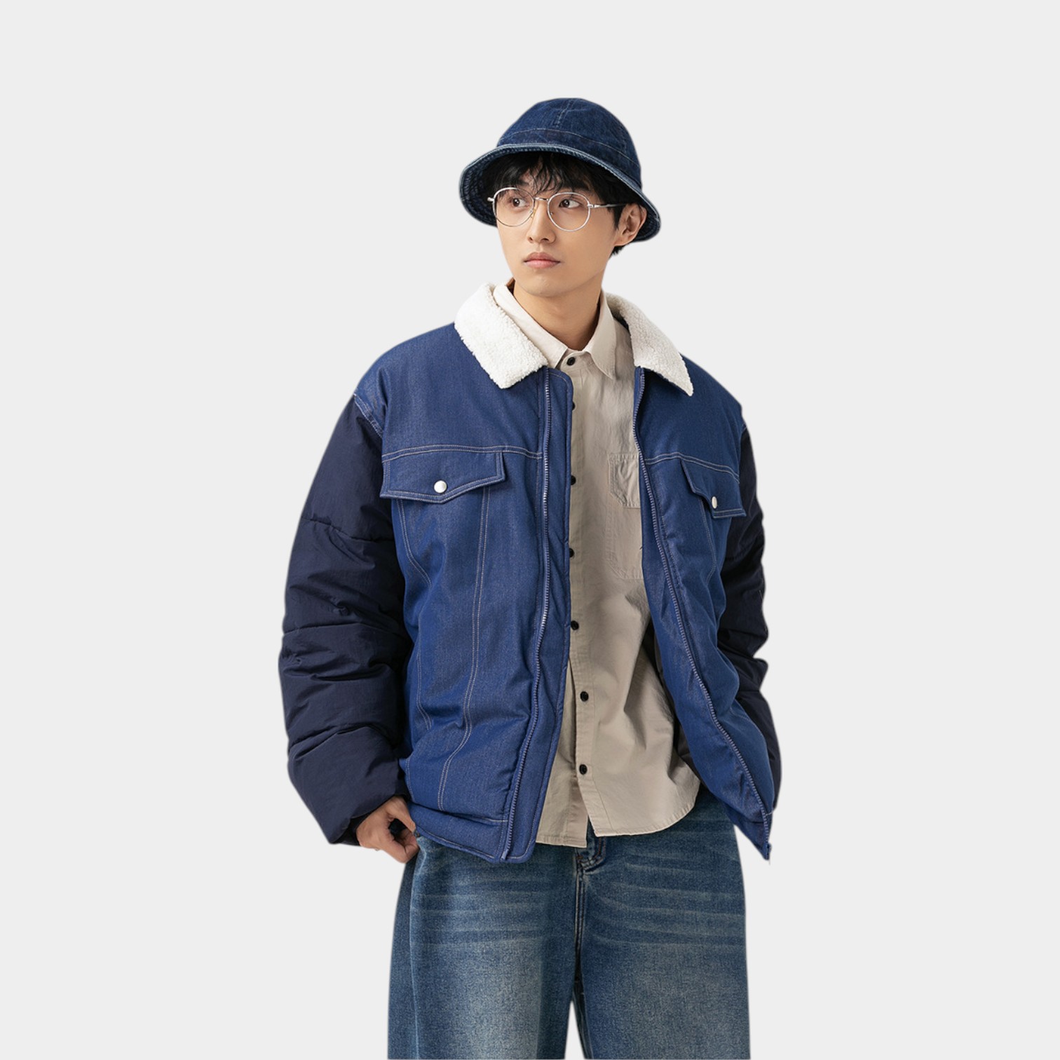 Herren Relaxed Fit/Loose Fit Langarm Jeansjacke – Bild 4