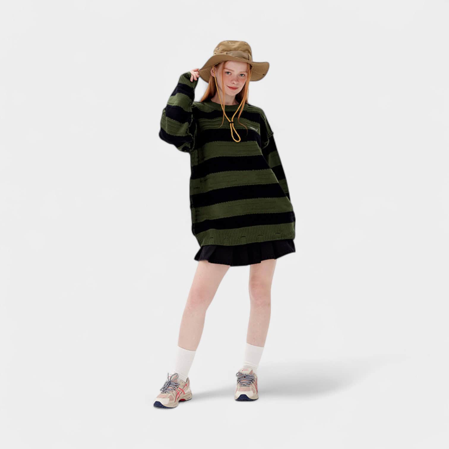 HeyHenry round neck striped Korean Harajuku style oversize ripped design sweater couple sweater