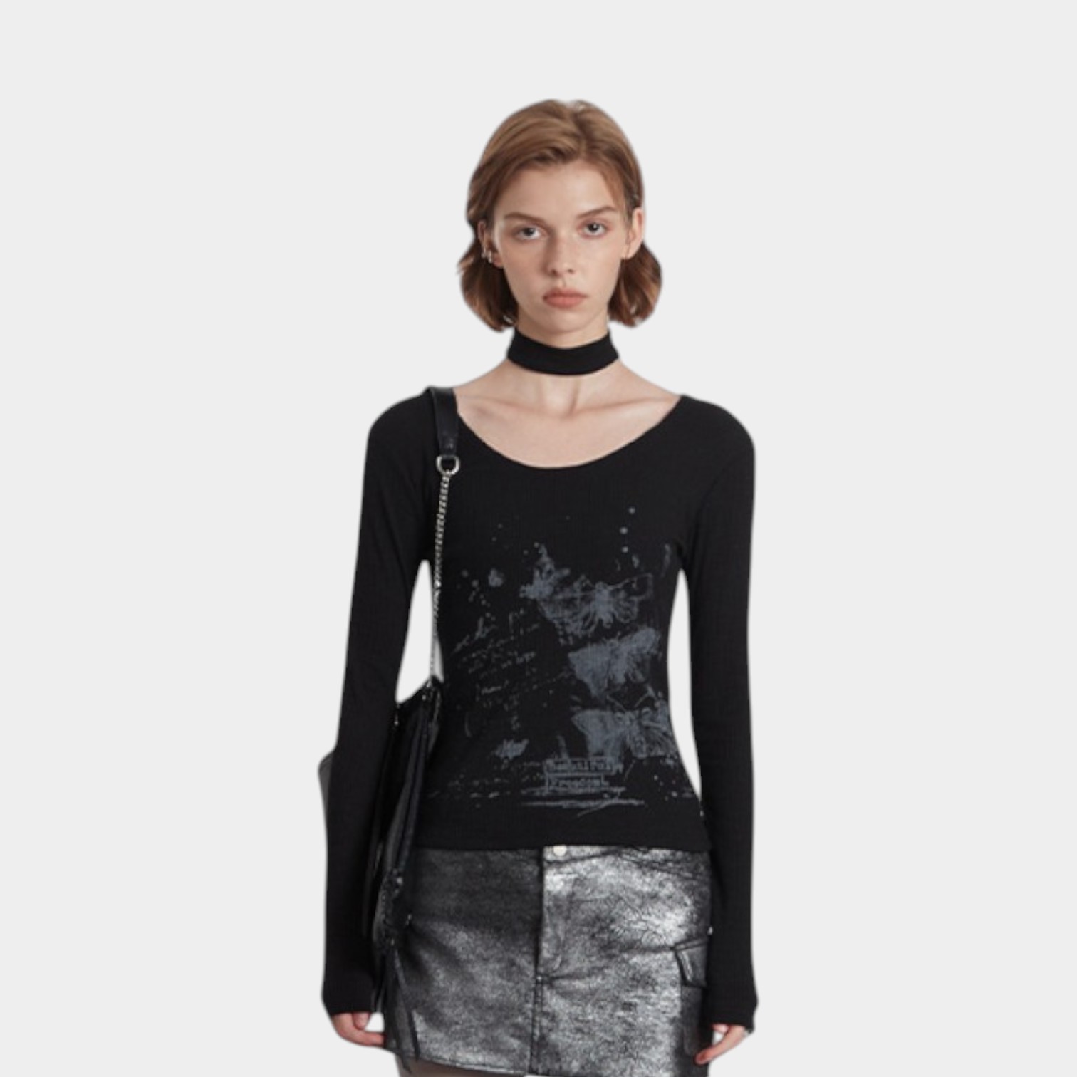 Damen T-Shirt mit künstlerischem Druck und langen Ärmeln