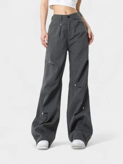 Oreeta Men's Slim Fit Straight Leg Workwear Casual Pants Fall Fashion Thin Design Metal Decorations Breathable Waterproof