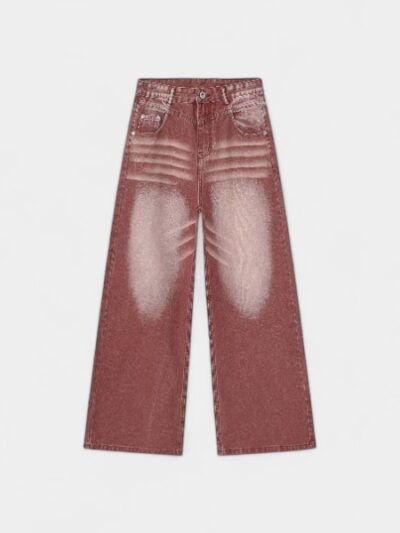Nirben Denim | American High Street Vintage Washed Red Jeans Men's Loose Straight Leg Wide Leg All-match Pants