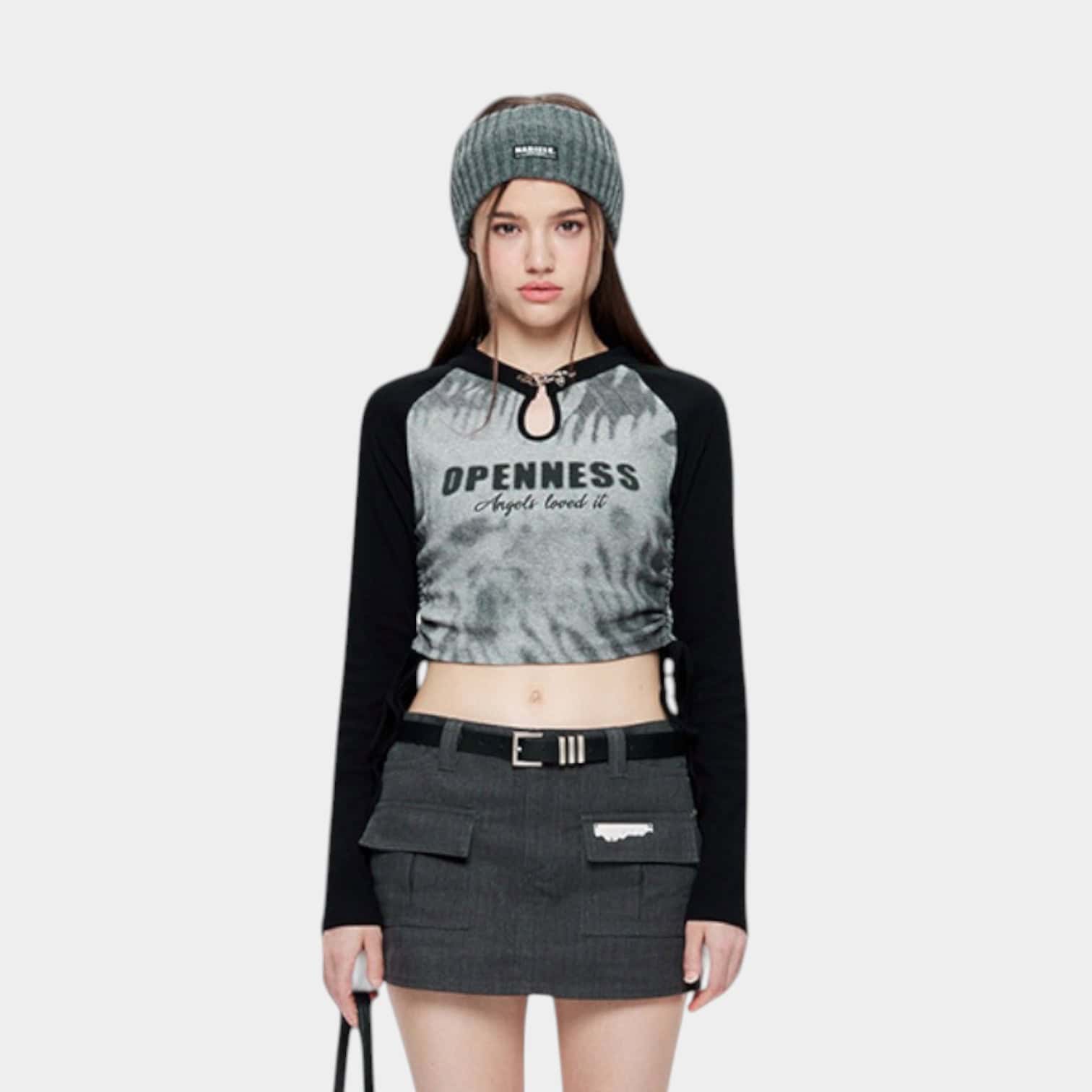 Damen Crop Top mit Textdruck und langen Ärmeln