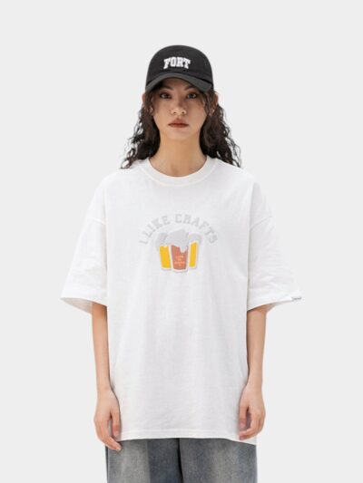 Japanese style Fresh Foam cartoon pattern printed short-sleeved T-shirt casual men's daily versatile round neck T-shirt