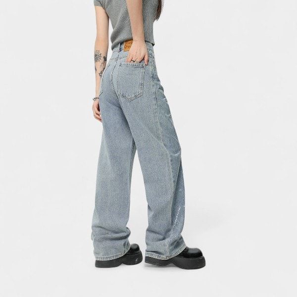 OREETA Men's Straight Leg Jeans Glitter Washed Retro Design Casual Cotton Blend Comfortable Fit Jeans for Youth And Adults