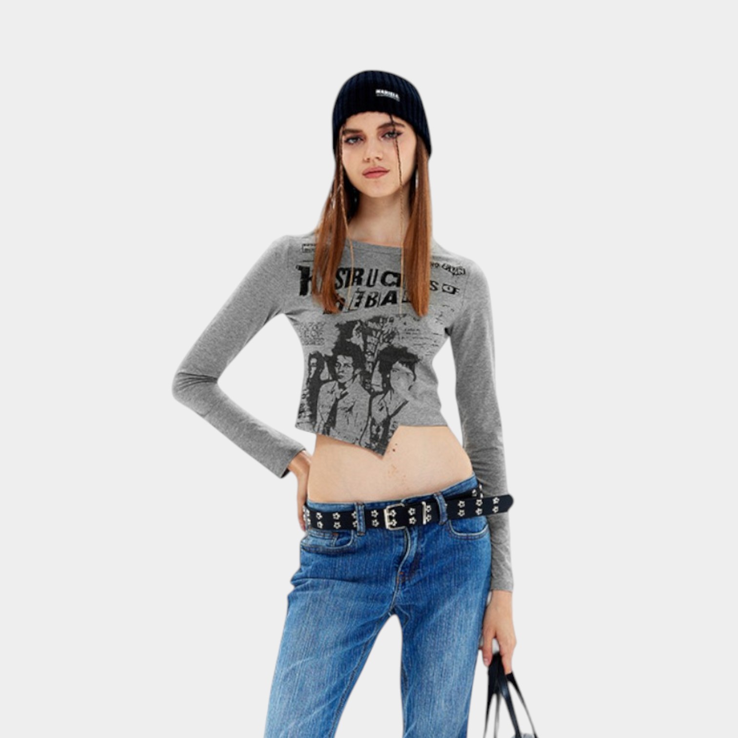 Damen Foto Print Langarm Crop Top – Bild 3
