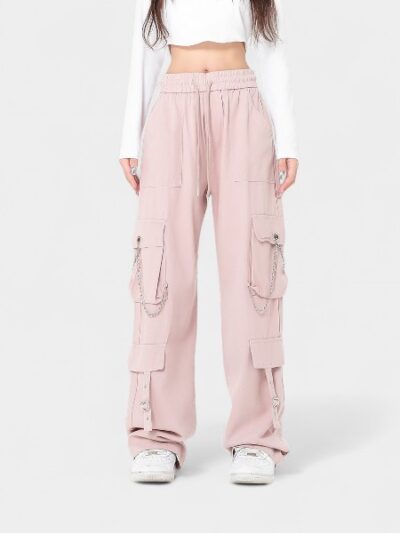 OREETA jeans autumn and winter men's and women's American fashion brand pink overalls zipper decoration personalized loose hot girl overalls