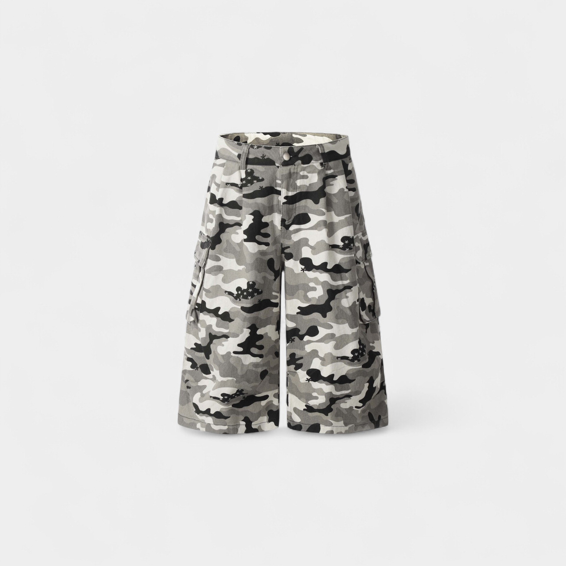 OREETA, cross-border custom American graffiti camouflage cropped pants summer tide brand cotton straight cropped shorts men